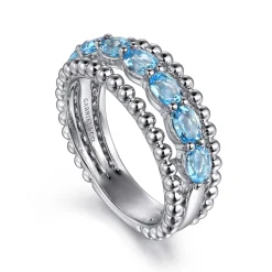 New Gabriel & Co. 925 Sterling Silver Bujukan Swiss Blue Topaz Easy Stackable Ring