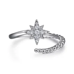 Sale Gabriel & Co. 925 Sterling Silver Bujukan White Sapphire Starburst Bypass Ring