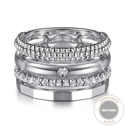 New Gabriel & Co. 925 Sterling Silver Bujukan White Sapphire Easy Stackable Ring