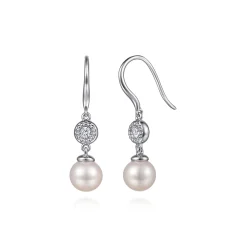 Gabriel & Co. 925 Sterling Silver Bujukan White Sapphire and Pearl Fish Wire Drop Earrings