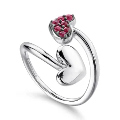 Hot Gabriel & Co. 925 Sterling Silver Bypass Heart Ring with Ruby Stones