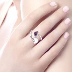 Hot Gabriel & Co. 925 Sterling Silver Bypass Heart Ring with Ruby Stones