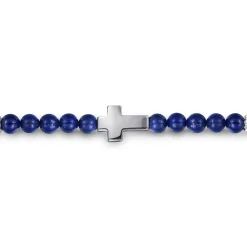 Sale Gabriel & Co. 925 Sterling Silver Cross Bracelet with 4mm Lapis Beads