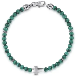 Discount Gabriel & Co. 925 Sterling Silver Cross Bracelet with 4mm Malachite Beads
