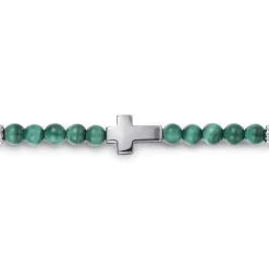 Discount Gabriel & Co. 925 Sterling Silver Cross Bracelet with 4mm Malachite Beads