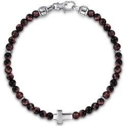 Clearance Gabriel & Co. 925 Sterling Silver Cross Bracelet with 4mm Tiger Eye Beads