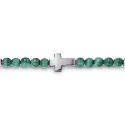 Hot Gabriel & Co. 925 Sterling Silver Cross Bracelet with 4mm Malachite Beads