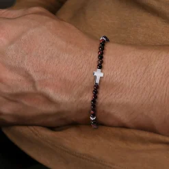 Clearance Gabriel & Co. 925 Sterling Silver Cross Bracelet with 4mm Tiger Eye Beads