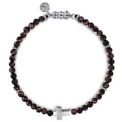 Gabriel & Co. 925 Sterling Silver Cross Bracelet with 4mm Tiger Eye Beads