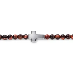 Clearance Gabriel & Co. 925 Sterling Silver Cross Bracelet with 4mm Tiger Eye Beads