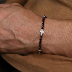Clearance Gabriel & Co. 925 Sterling Silver Cross Bracelet with 4mm Tiger Eye Beads