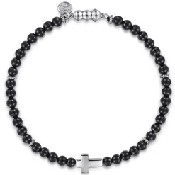 Sale Gabriel & Co. 925 Sterling Silver Cross Bracelet with 4mm Onyx Beads