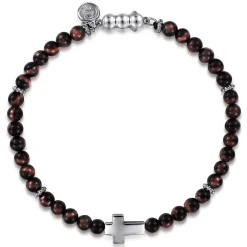 Outlet Gabriel & Co. 925 Sterling Silver Cross Bracelet with 4mm Tiger Eye Beads