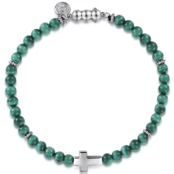 Outlet Gabriel & Co. 925 Sterling Silver Cross Bracelet with 4mm Malachite Beads