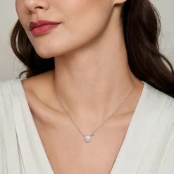 Clearance Gabriel & Co. 925 Sterling Silver Cultured Pearl and Diamond Pendant Necklace