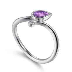 Sale Gabriel & Co. 925 Sterling Silver Diamond and Amethyst Teardrop Bypass Ring