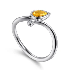 Discount Gabriel & Co. 925 Sterling Silver Diamond and Citrine Teardrop Bypass Ring