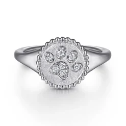 Clearance Gabriel & Co. 925 Sterling Silver Diamond Bujukan Paw Print Medallion Ladies Ring