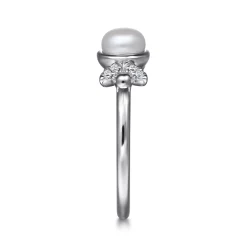 New Gabriel & Co. 925 Sterling Silver Diamond Bujukan Pearl Ladies Ring