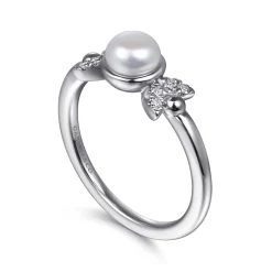 New Gabriel & Co. 925 Sterling Silver Diamond Bujukan Pearl Ladies Ring