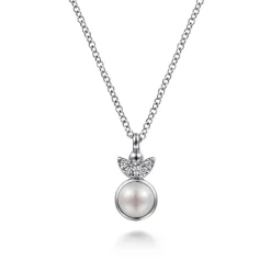 Discount Gabriel & Co. 925 Sterling Silver Diamond Bujukan Pearl Pendant Necklace