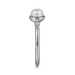 New Gabriel & Co. 925 Sterling Silver Diamond Bujukan Pearl Ladies Ring
