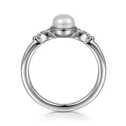 New Gabriel & Co. 925 Sterling Silver Diamond Bujukan Pearl Ladies Ring