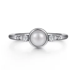 New Gabriel & Co. 925 Sterling Silver Diamond Bujukan Pearl Ladies Ring
