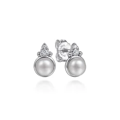 Sale Gabriel & Co. 925 Sterling Silver Diamond Bujukan Pearl Stud Earrings