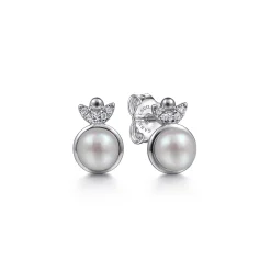 Outlet Gabriel & Co. 925 Sterling Silver Diamond Bujukan Pearl Stud Earrings