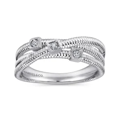 Discount Gabriel & Co. 925 Sterling Silver Diamond Station Criss Cross Ring