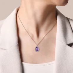 Hot Gabriel & Co. 925 Sterling Silver Faceted Amethyst Teardrop Bujukan Necklace