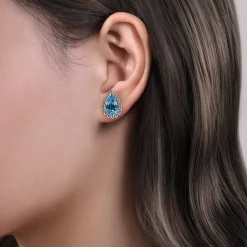 Hot Gabriel & Co. 925 Sterling Silver Faceted Swiss Blue Topaz Pear Shape Bujukan Stud Earrings