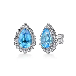 Hot Gabriel & Co. 925 Sterling Silver Faceted Swiss Blue Topaz Pear Shape Bujukan Stud Earrings