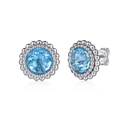 Outlet Gabriel & Co. 925 Sterling Silver Faceted Swiss Blue Topaz Bujukan Stud Earrings