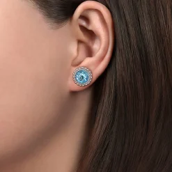 Outlet Gabriel & Co. 925 Sterling Silver Faceted Swiss Blue Topaz Bujukan Stud Earrings