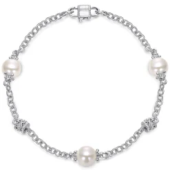 Gabriel & Co. Sterling Silver Filigree and Pearl Station Bracelet