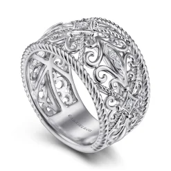 Clearance Gabriel & Co. Sterling Silver Floral Openwork White Sapphire Ring