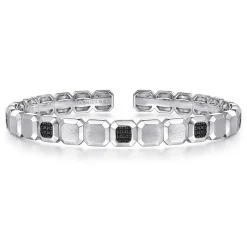 Hot Gabriel & Co. 925 Sterling Silver Geometric Open Cuff Bracelet With Black Spinel Stations