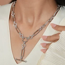 Discount Gabriel & Co. 925 Sterling Silver Hollow Tube Link Bujukan and White Sapphire Y Necklace