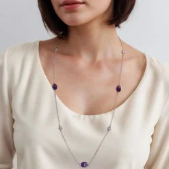 Online Gabriel & Co. 925 Sterling Silver 32 inch Bezel Oval Amethyst and Bujukan Beads Station Necklace