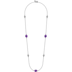 Online Gabriel & Co. 925 Sterling Silver 32 inch Bezel Oval Amethyst and Bujukan Beads Station Necklace