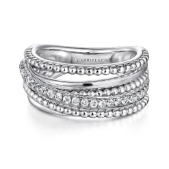 Outlet Gabriel & Co. 925 Sterling Silver Layered Bujukan Beaded White Sapphire Ring