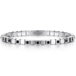 Gabriel & Co. 925 Sterling Silver Mens Bangle with Black Spinel