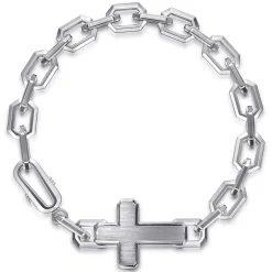 Discount Gabriel & Co. 925 Sterling Silver Men's Mix Faceted Link Chain Bracelet with Cross