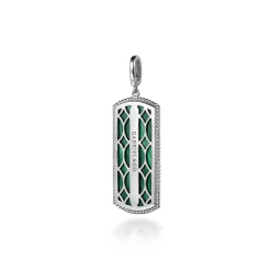 New Gabriel & Co. 925 Sterling Silver 35mm Bujukan Dog Tag With Detachable Bail With Malachite