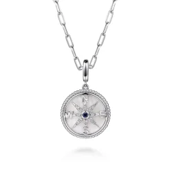 Online Gabriel & Co. 925 Sterling Silver 20mm Bujukan White Sapphire Compass Mother of Pearl Medallion Pendant With Detachable Bail