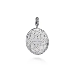 Gabriel & Co. 925 Sterling Silver 28mm Bujukan White Sapphire Compass Mother of Pearl Medallion Pendant With Detachable Bail
