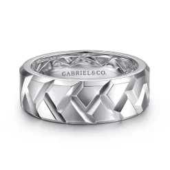 Online Gabriel & Co. 925 Sterling Silver 8mm Herringbone Mens Ring in High Polish