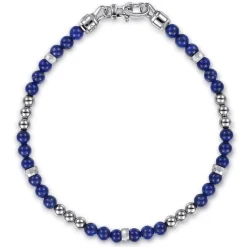 Outlet Gabriel & Co. 925 Sterling Silver 4mm Lapis Beaded and 4mm Silver Ball Bracelet